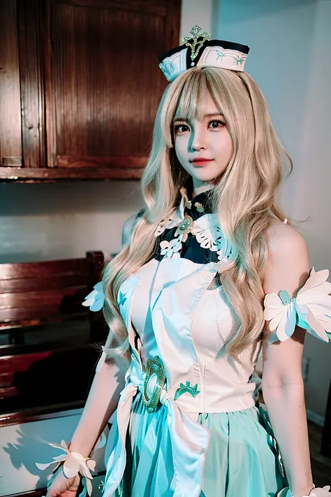<lora:koreanDollLikeness_v15:0.66>, best quality, ultra high res, (photorealistic:1.4), 1girl, solo focus, ((blue long dress)), elbow dress, black thighhighs, frills, ribbons, studio background, (Kpop idol), (aegyo sal:1), (platinum blonde hair:1), ((puffy eyes)), looking at viewer, facing front, smiling, laughing <lora:aki-000002:1>