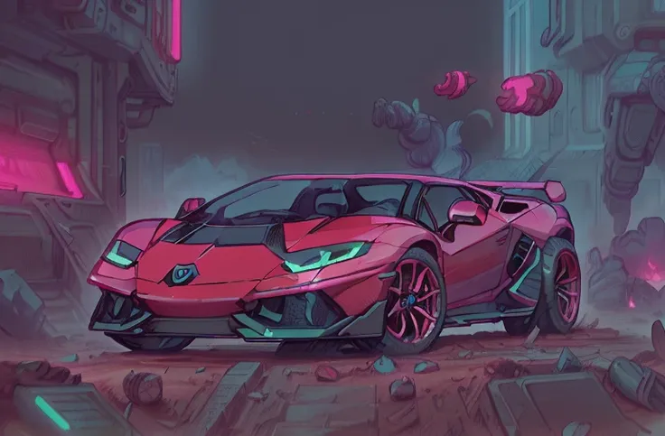 (battlecar:1.1), (lamborghini:1.08), (painted magenta:1.05), vehicle focus, no humans, car, wheel, tire, debris, smoke, bullet holes, dirty <lora:BattleCars_v2_50_clip2_R-128:0.41> BREAK <lora:RetrowaveTech:0.6>, synthwave, vaporwave, retrowavetech, Cinematic photograph, UHD, 4k, ultra detailed, epic, inspiring, beautiful lighting, artistic composition, masterpiece, best quality, absurdres, detailed, ultra-detailed, max detail, 4k uhd