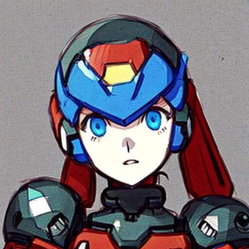 concept art, sketch, of megaman reploid, 
perfect anime eyes, mechanical, perfect face portrait of Megaman style robot android cyborg reploid, half shot, red black and white futuristic armor, confident pose, wearing a open-face helmet, sci-fi, mechanical, half body, (masterpiece:1.3), upper body, science fiction, clean lines, bold lines, high detailed face, <lora:reploidv2_merge2:1>