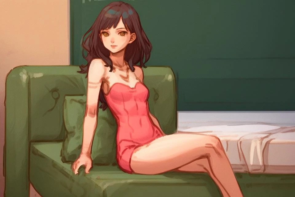 1girl,sitting on bed,indoors,detailed background, (androidarts:1.3)