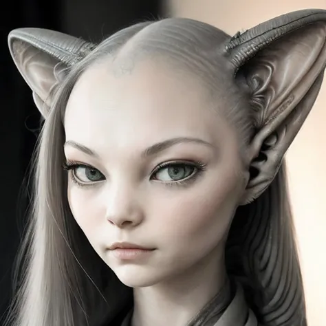 (alien style:1.5), alien , art by giger, sphynxcatgirl with (long hair:1.2), (no double ears:1.1), (no human ears:1.1), <lora:sphynxcatgirl_v4.0:0.65>