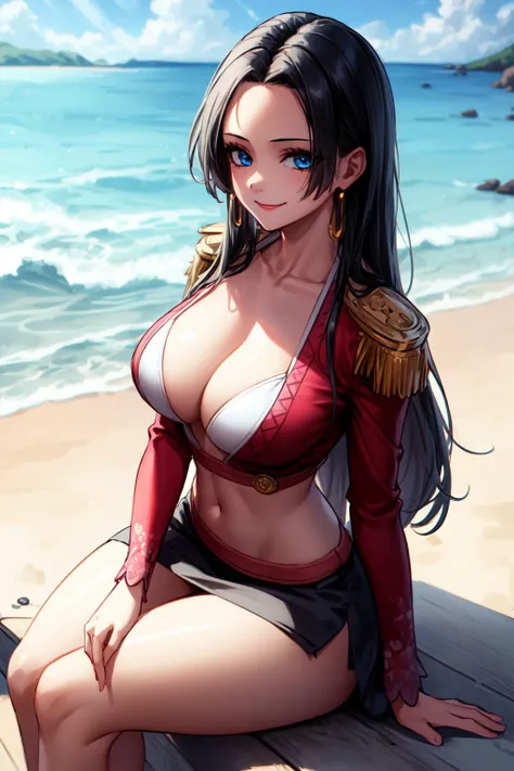 Best quality, 4k, Masterpiece: 1.2), Ultra detailed, realistic: 1.37, Portraits, Beach, Sea, black bikini, Side Tie Bikini, sexy pose, beach, Looking at viewer, red eyes, blushing, Selvaria, umbrella , wet clothes, serious face, nipples, erotic, excited