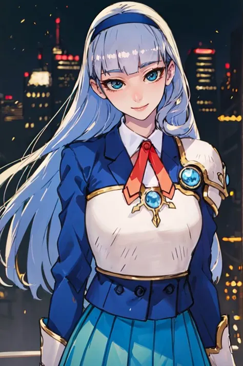 <lora:umi_ryuuzaki_shoulder_armor:1> 1girl, umi ryuuzaki, hairband, armor shoulder armor, blue skirt, smile, <lora:ban!_locon_v2_5e4_32d_16c:1>, absurdres, ultra detailed, masterpiece, best quality, aesthetic, detailed,