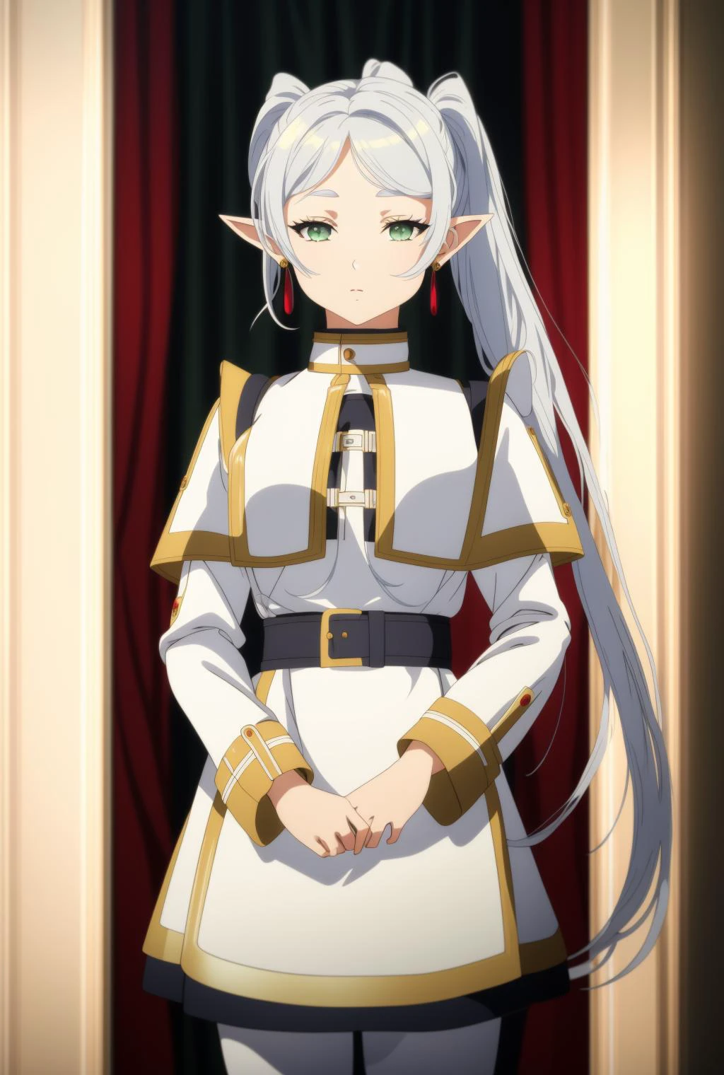 <lora:аниме ÑÑÐ¸Ð»Ñ Ð¡Ð¸Ð»ÑÑа (Sylpha,long hair, breasts,large breasts,blue hair, ponytail,hair between eyes,(maid,dress,maid headdress):0.8> <lora:ФÑиÑен пÑовожаÑÑÐ°Ñ Ð² поÑледний пÑÑÑ(aafrie,long hair, white hair,twintails, pointy ears,earrings, thick eyebrows,(Ñм одеждÑ):0.7> aafrie, long hair, (white hair), 2twintails, pointy ears, earrings, thick eyebrows,green eyes, small breasts, flat, white capelet, striped shirt, long sleeves, belt, white skirt, black pantyhose, 1girl in full growth, best quality, masterpiece, ultra-detailed, high quality, perfect nose, highly detailed skin, warm skin tone, defiance512, RAW photo, best quality, high resolution, (masterpiece), dreamlike, dreamy, modelshoot style, analog style, tonemapping, photorealistic, professional photography, sharp focus, HDR, 8K resolution, intricate detail, sophisticated detail, hyper detailed, (depth of field), highlight and shadow, volumetric lighting, cinematic bloom, professional light, looking at viewer, blotchy,