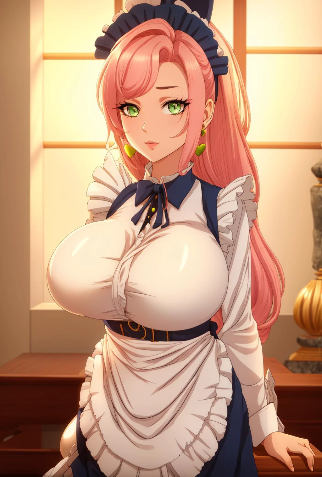 maid,dress,maid headdress<lora:аниме ÑÑÐ¸Ð»Ñ Ð¡Ð¸Ð»ÑÑа (Sylpha,long hair, breasts,large breasts,blue hair, ponytail,hair between eyes,(maid,dress,maid headdress):0.7> <lora:Char-ZZZ-Nicole-V2:0.7> nicole demara,green eyes,big breasts,hair ribbon,hairclip,earrings, 1girl in full growth, best quality, masterpiece, ultra-detailed, high quality,good quality