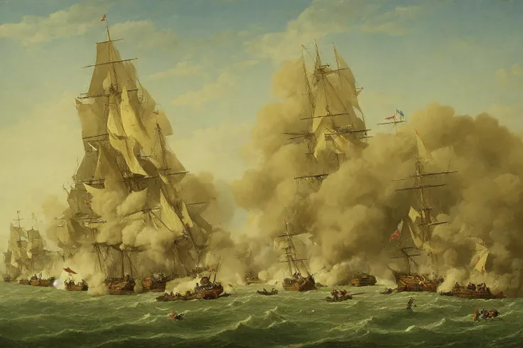 battle, fleet_action, gun smoke, duel, fog of war, lifeboats,
