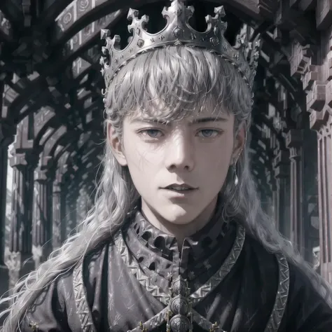 masterpiece, best quality,8k,realistic, high quality,4k,highres,photorealistic,Medieval Gothic style,darkness style,Underworld style,Death Lord,1boy,(young feudal lord,Columns Crown,,male focus,solo,long hair,Silver hair:1.3),outdoors,(in profile),(darkness:1.2),abstraction,abyssopelagic,award winning photography,Depth of Field,HDR,extremely detailed,trending on artstation,trending on CGsociety,Intricate, High Detail
<lora:DingZhenLora_v1:1>