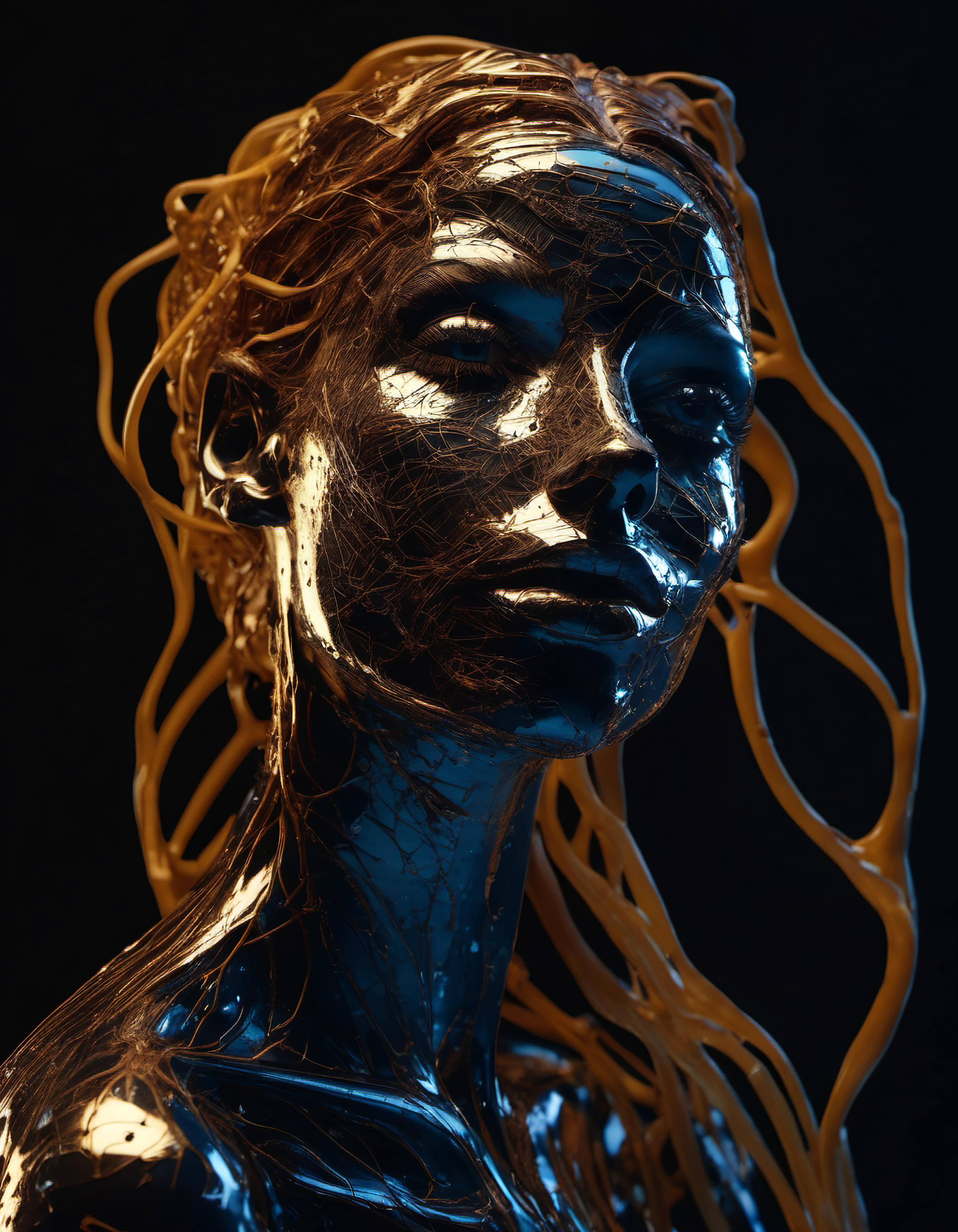 RAW (abstract photo:1.4) of a Luxurious Crinkled Life form resembling a wet cybernetic girl, 18yo, ginger, glowing Rough nervous system, Medium shot, soft bounced lighting, dutch angle, F22 aperture, deep Depth of field, (sharp focus, hyper detailed, (highly intricate:1.45), ultra realistic, hyperrealism), <lora:add-detail-xl:3>