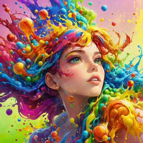 1girl, rainbow hair, (paint bubbles, paint splashes, colorful background, outrun, paint texture:1.1) <lora:add-detail-xl:2> <lora:acidzlime-sdxl:1> acidzlime <lora:sdxlInkpunkstyle_v01:0.75> (masterpiece:1.2), best quality, (hyperdetailed, highest detailed:1.2), high resolution textures