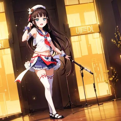 best quality, ultra high res, 1girl,hairpin, full body, bare shoulders, half body under water,cinematic angle,from behind,thigh gap,cleavage,revealing,see-through,professional lighting,thighhighs,sailor collar,necklace,