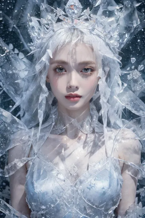 (beautiful screaming nude woman), (eyes open), (terrified expression), (((frightened expression))), (((startled expression))), (((shouting))), (clear resin face), (face made of clear resin), (face turning into clear resin), (head made of clear resin), (body turning to clear resin), (body made of clear resin), (clear resin body), (skin becoming clear resin), (face turning to clear resin), (head turning to clear resin), (arms turning to clear resin), (hands turning to clear resin), (clear resin hands), (clear resin fingers), (skin made of clear resin), (clear resin skin), (hair made of clear resin), (ASFR), (turning into clear resin), (becoming clear resin), (winter forest background), (defensive posture), ((((half made of clear resin, half made of flesh)))), side profile
