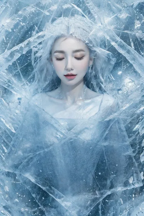 (Masterpiece, high quality, best quality, official art, beauty and aesthetics:1.2),1girl,solo,Ice wraps around the girl (lingering:1.2),(white chinese clothes:0.8),space,frost nova,ice ring,a bit like circular magic,<lora:ice cake_20231126200433-000018:0.8>,extremely detailed 8K wallpaper,(an extremely delicate and beautiful),intricate detail,exquisite eyes,ice bound,ice cake,(ice cracks:1.2),