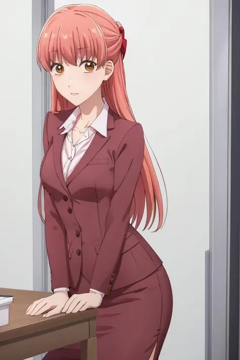 ((masterpiece, best quality, high quality, highres)):1.2,
office, looking at viewer, sitting, 
narumi, suit, pencil skirt,  <lora:Narumi-05:1>