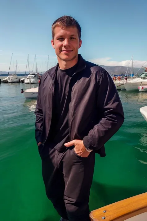 Solo, ChadLogan 1man, black jacket, t-shirt, pants, Skiing,
marina, sailboats, waterfront dining, maritime,
<lora:ChadLogan:0.8>