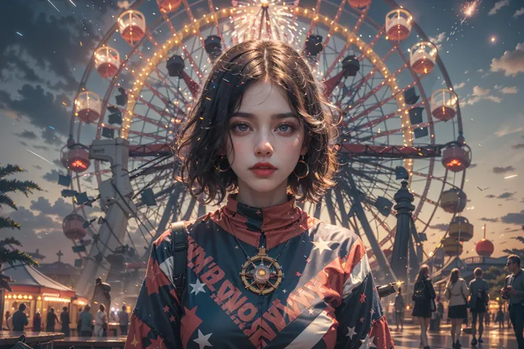 (Giant UFO,Amusement park,Flame ferris wheel:1.3),(unleashing aura,magical energy,energy stream,excessive energy,casting black magic,magic circle,)
(science fiction:1.3),(fantasy scenery:1.3),(ultra realistic:1.3),(hyperrealistic 3d render),
intricate details, highly detailed, high resolution, HDR, realistic, dusty sunlight, ray_tracing, sun_flare, cinematic (beautiful detailed face:1.0), perfect lighting, (vivid colors:1.3, color full:1.3), ultra detailed 8k cg, extremely absurd,(best quality),(masterpiece:1.4),(soft lighting:1.4), bokeh, depth of field, photorealistic, caustics,
perfect shading,
,<lora:ç»ªå¿-æ£ä¸­ä¸ç chess:0.6>, (Holiday party,firework,Clown:1.3), (Female magician,Magic girl:0.8)