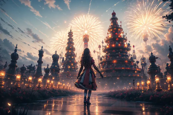 (Giant UFO,Amusement park,Flame ferris wheel:1.3),(unleashing aura,magical energy,energy stream,excessive energy,casting black magic,magic circle,)
(science fiction:1.3),(fantasy scenery:1.3),(ultra realistic:1.3),(hyperrealistic 3d render),
intricate details, highly detailed, high resolution, HDR, realistic, dusty sunlight, ray_tracing, sun_flare, cinematic (beautiful detailed face:1.0), perfect lighting, (vivid colors:1.3, color full:1.3), ultra detailed 8k cg, extremely absurd,(best quality),(masterpiece:1.4),(soft lighting:1.4), bokeh, depth of field, photorealistic, caustics,
<lora:more_details:0.5>
,<lora:绪å¿-æ£ä¸ä¸ç chess:0.8>, (Holiday party,firework,Clown:1.3),