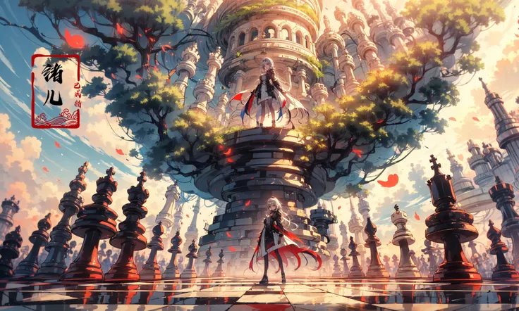 ((masterpiece,)),(( best quality,)),extremely detailed cg 8k wallpaper,bright colors,Dramatic light,photoreal full body  fantasy art game art character oil painting by Amano Yoshitaka    Thick acrylic illustration on pixiv, Full body portrait, light background, iridescent colors,watery eyes, beauitful face, white feathers, gauze latex, transparent elegantclothes, CG, laser, iridescent, hologram, bokehchiaroscuro, wlop, SakimiChan and Yoji Shinkawaand serafleur, gold white silver, soft focus,holy cinematic rim, chiaroscuro 8K,an illustration with white and gold art,in the style of child-like innocence,vray tracing, dark and brooding designer,    elaborate costumes,realistic hyper-detail, oku art,resintowering giant chess pieces around
art of paper, love, anime wallpapers, wall art, white flowers, in the style of guo pei, detailed portraiture, silver and gold, multidimensional shading, detailed character design, fantastical compositions, multi-layered compositions, Meticulously crafted, Ultrahigh Resolution, Ultrahigh Clarity, Ultrahigh HD Picture, Sharpness, Sharp details, Sharp details, 8K,
mature female,milf,tall body,A shot with tension(gigantic breasts:1.0),full body,outdoors
<lora:~Q?-hN-NuL chess:0.8>