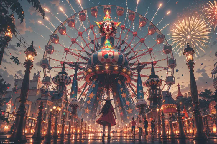 3 beautiful busty in summer wears, in theme park, starry night, gigantic breasts --auto --s2