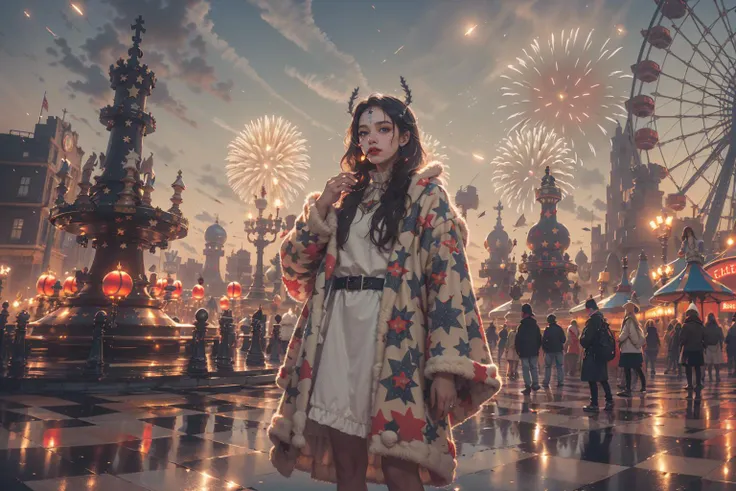 (Giant UFO,Amusement park,Flame ferris wheel:1.3),(unleashing aura,magical energy,energy stream,excessive energy,casting black magic,magic circle,)
(science fiction:1.3),(fantasy scenery:1.3),(ultra realistic:1.3),(hyperrealistic 3d render),
intricate details, highly detailed, high resolution, HDR, realistic, dusty sunlight, ray_tracing, sun_flare, cinematic (beautiful detailed face:1.0), perfect lighting, (vivid colors:1.3, color full:1.3), ultra detailed 8k cg, extremely absurd,(best quality),(masterpiece:1.4),(soft lighting:1.4), bokeh, depth of field, photorealistic, caustics,
,<lora:绪å¿-æ£ä¸ä¸ç chess:0.8>, (Holiday party,firework,Clown:1.3), <lora:add_detail:-0.5>