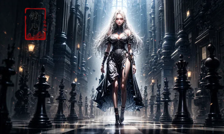 ((masterpiece,)),(( best quality,)),extremely detailed cg 8k wallpaper,bright colors,Dramatic light,photoreal full body  fantasy art game art character oil painting by Amano Yoshitaka    Thick acrylic illustration on pixiv, Full body portrait, light background, iridescent colors,watery eyes, beauitful face, white feathers, gauze latex, transparent elegantclothes, CG, laser, iridescent, hologram, bokehchiaroscuro, wlop, SakimiChan and Yoji Shinkawaand serafleur, gold white silver, soft focus,holy cinematic rim, chiaroscuro 8K,an illustration with white and gold art,in the style of child-like innocence,vray tracing, dark and brooding designer,    elaborate costumes,realistic hyper-detail, oku art,resintowering giant chess pieces around
art of paper, love, anime wallpapers, wall art, white flowers, in the style of guo pei, detailed portraiture, silver and gold, multidimensional shading, detailed character design, fantastical compositions, multi-layered compositions, Meticulously crafted, Ultrahigh Resolution, Ultrahigh Clarity, Ultrahigh HD Picture, Sharpness, Sharp details, Sharp details, 8K,
mature female,milf,tall body,A shot with tension(gigantic breasts:1.0),full body,outdoors
<lora:~Q?-hN-NuL chess:0.8>