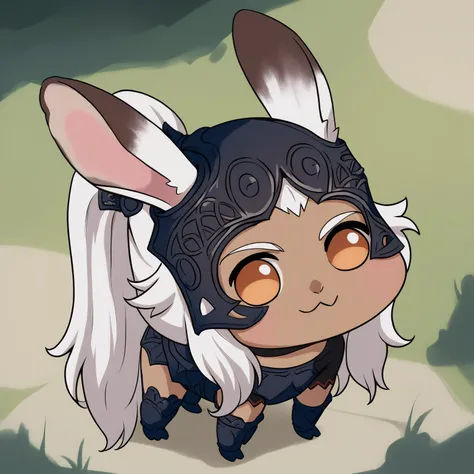score_9, score_8_up, score_7_up, BREAK source_cartoon, ff12fran, viera, rabbit ears, dark skin, white hair, long hair, helmet, armor, <lora:Doro_X_PDXL_V1:0.9> doro, creature, :3, chibi, no humans, white skin, four legs, solid circle eyes, no pupils, outdoors <lora:ff12fran-pdxl-nvwls-v1:1>