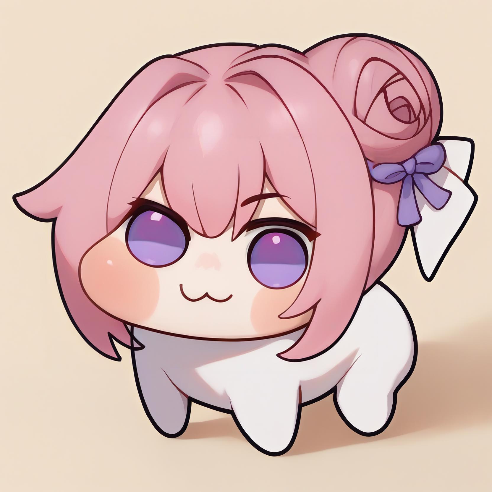 Anime character with pink hair and purple eyes and a bow - SeaArt AI
