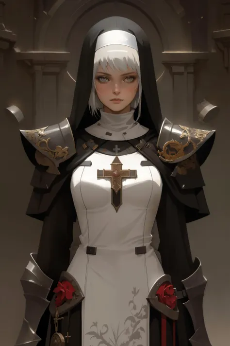 1girl,armor,<lora:ArmorFusion:0.6> , armor,nun,epic realistic, faded, ((neutral colors)), art, (hdr:1.5), (muted colors:1.2), pastel, hyperdetailed, (artstation:1.5), warm lights, dramatic light, (intricate details:1.2), vignette, complex background, rutkowski