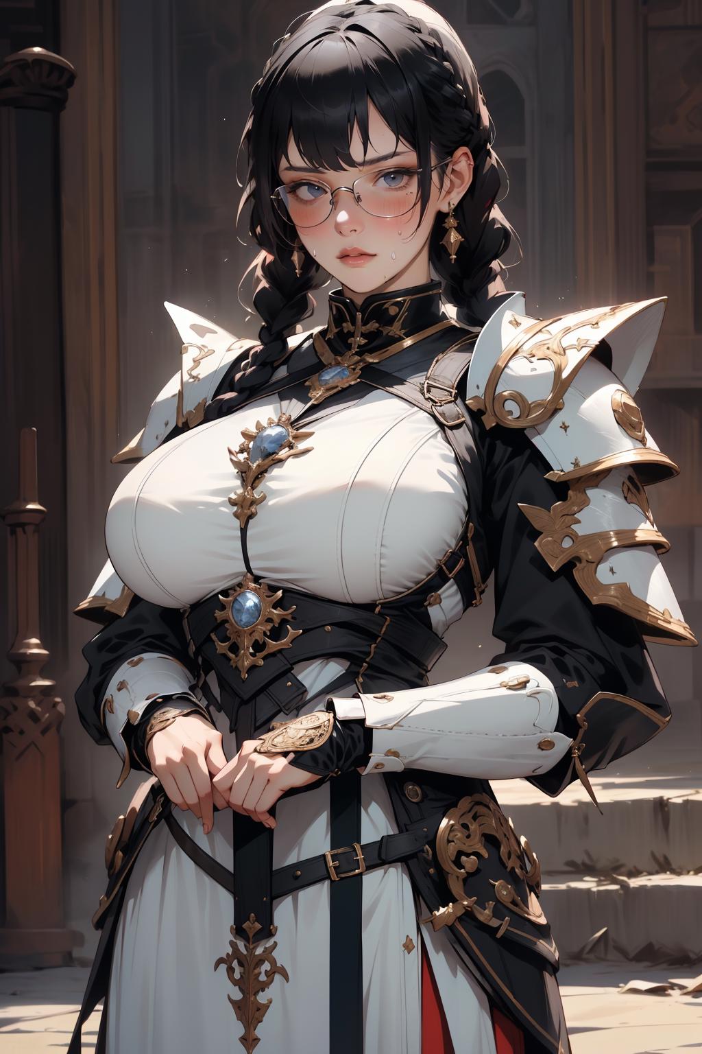 A close up of a woman in a white dress with a sword - SeaArt AI