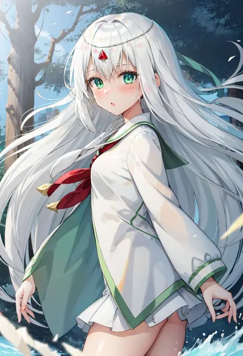 ((masterpiece, best quality)), 1girl
a'milia, white hair, hair ornament, long hair, green eyes, serafuku <lyco:aMiliaZektbach:0.65>