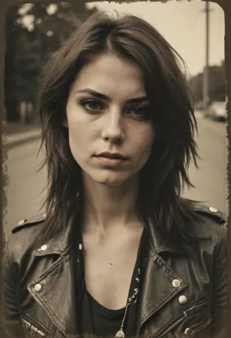 close up, realism, epic world, brutal rocker chick, faded film, desaturated old photo, award winner art, 35mm photo, grainy, vignette, (vintage), lomography, stained, highly detailed, found footage, highly detailed, volumetric, dramatic lighting <lora:detailed_hands:1> <lora:Old_Photo_XL_V1:0.4>