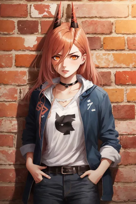 best quality, intricate details, corneo_power
1girl, messy hair, sharp eyes,
choker, neon shirt, torn legwear, open jacket,
against wall, brick wall, graffiti, dim lighting, alley