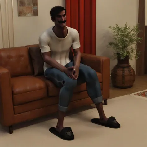 score_9, score_8_up, score_7_up,rating_safe,source_3d,full body,HenchMann,moustache,t-shirt,shorts,slippers,indoors,living room,couch,sitting,hands folded, <lora:HenchMannPony-000004:1>