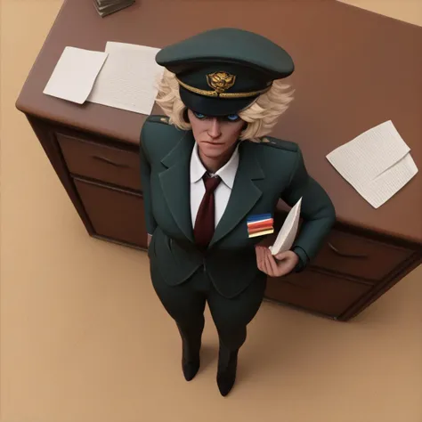 score_9, score_8_up, score_7_up, score_6_up, score_5_up, score_4_up, rating_safe,tpdne,full body,1girl,solo,tanya degurechaff,blonde hair,blue eyes,from above,military hat,suit,tie,office,desk,paperwork,holding papers, <lora:ThisPersonDoesNotExistPony:1>