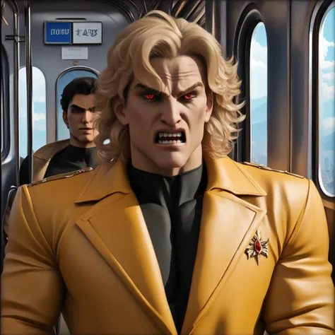 score_9, score_8_up, score_7_up, score_6_up, score_5_up, score_4_up, rating_safe,tpdne,photorealistic,realistic,portrait of a dio brando yelling,blonde hair,red eyes,curly hair.1boy,yellow jacket,black shirt,indoors,train station, <lora:ThisPersonDoesNotExistPony:1>