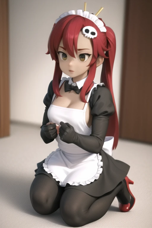 TFM_Yoko, skull hair ornament, full body,maid costume, maid headdress, maid apron