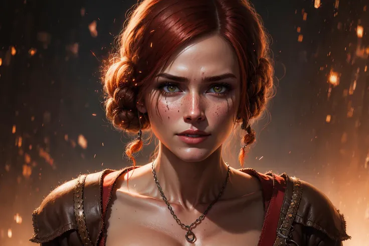 A portrait of Tr1ss against a background of sparks