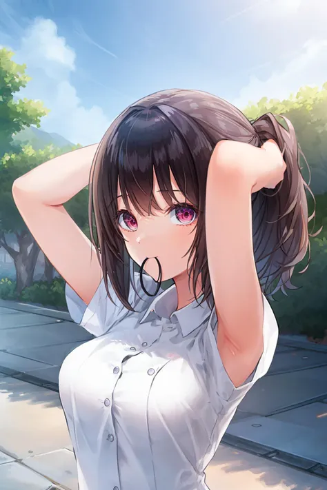 ultra-detailliert, Best Quality, hight resolution, moe-anime, ((Two cute girls with black hair and sagging eyes are hugging each other while wearing round glasses.)), Pretty eyes, Detailed eye depiction, Eye sparkle, Looking at Viewer, pale skin, (((Petite))), (big eye:1.4), a smile, Focus on the face, In the park where cherry blossoms dance, (((from above))), open mouth, (((face only:1.3))), ((See-through white T-shirt)), nsfw, saliva, Nipples are see-through, Bright eyes, ((Denim shorts))