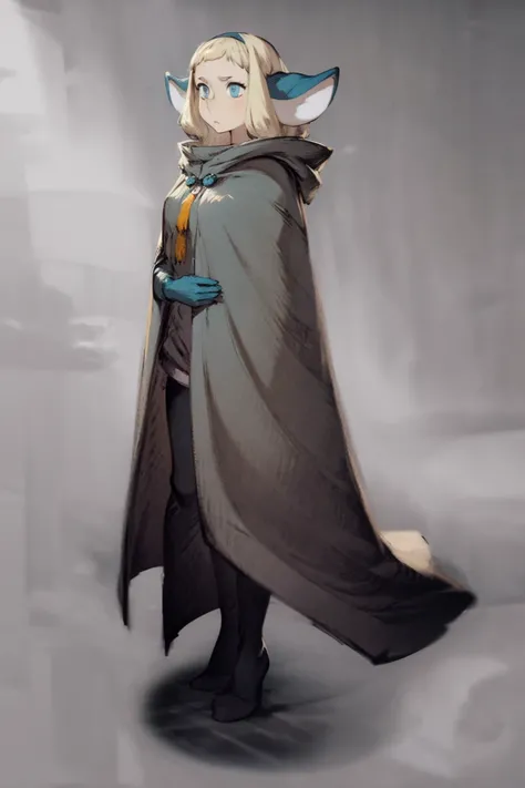 masterpiece, best quality, 1girl, bakarajurgen, cloak, hood, full body, sketch, solid grey background <lora:WOTV:1> <lora:BakaraJurgen:1>
