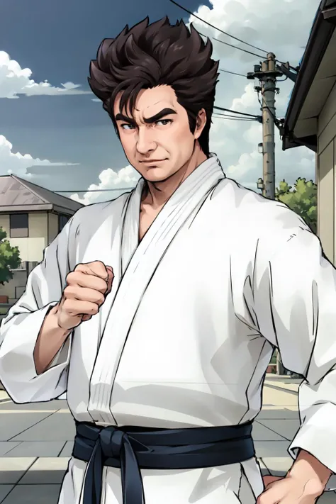 masterpiece, best quality, male, outdoor,
 <lora:segataV1:0.7>, segata, dougi, anime style,