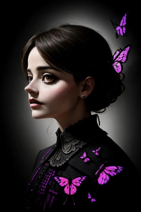 chiaroscuro portrait, high contrast, dramatic, Rembrandt lighting, glitch art style portrait of realistic photo of <lora:sd15_JennaColeman_locon_64_v1-000023:1> JennaColeman, face, eyes, butterfly symbols