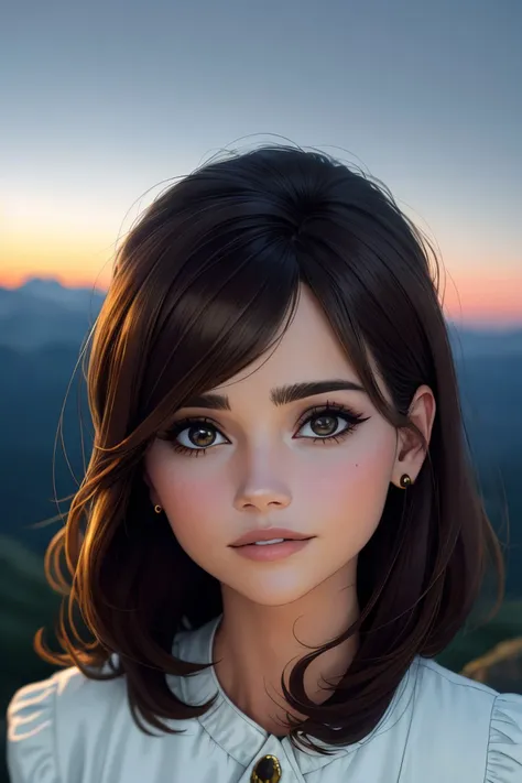 (high angle, closeup on face:1.2) of realistic photo of <lora:sd15_JennaColeman_locon_64_v1-000023:1> JennaColeman, smiling, she is wearing dotera, her hair is styled as long bob hair, BREAK she is (stargazing on a mountaintop at night:1.1), dramatic rim lighting, shot on Canon EOS 5D, smooth background bokeh ,50mm ,Kodak Vision3 IMAX ,ND filter,