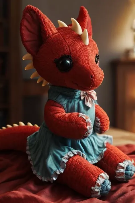 masterpiece, high quality
living plushie, plushie, animate inanimate, made of fabric, fabric scales, stuffed animal, plush
red dragon, small, cute, spined