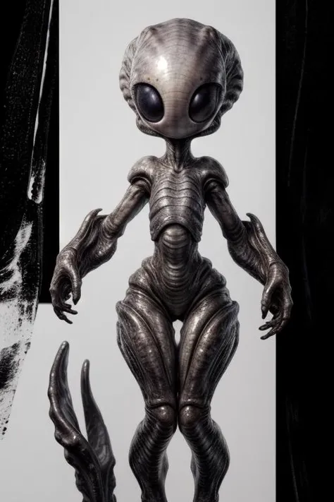 masterpiece, high quality
white background
<lora:alien_lora:0.8> bigbadejo alien_monster
full body, faceless nightmare creature, female, cute
mouthless, noseless, face, head
sad eyes