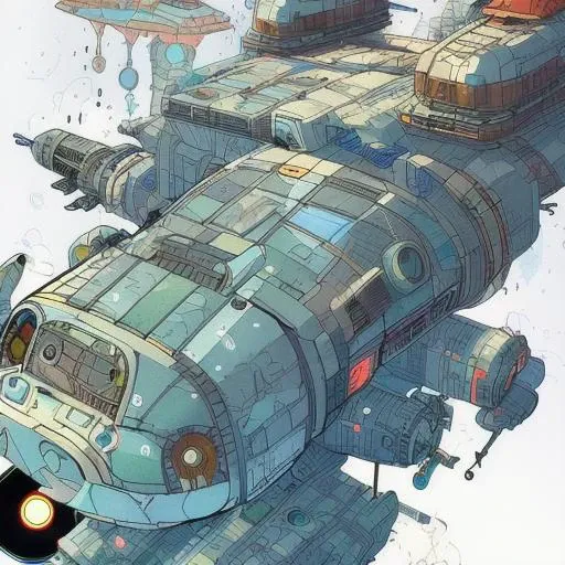 An spaceship, ComplexLA style, nvinkpunk, marioalberti artstyle, ghibli style