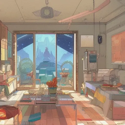 A nice interior, ComplexLA style, nvinkpunk, marioalberti artstyle,  ghibli style