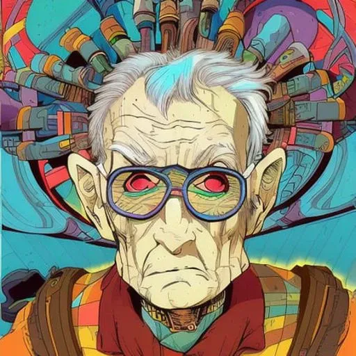 An old person, ComplexLA style, nvinkpunk, marioalberti artstyle, ghibli style