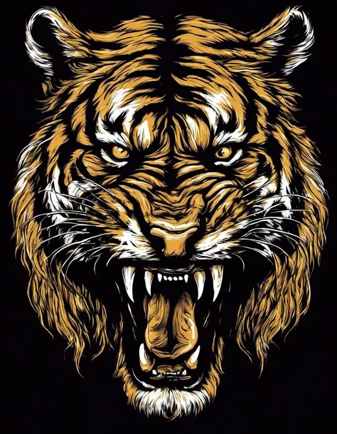 metal_tee,   a large, angry tiger, vector digital illustration, (black background:1.5) <lora:metal_tee_sdxl:1>