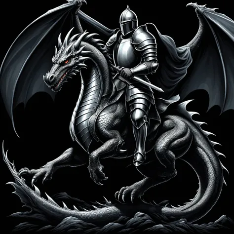 <lora:metal_tee_sdxl:0.8>,metal_tee,vector digital illustration,(black background:1.5),a knight ridding on a dragon,, (masterpiece, best quality, high quality, highres, ultra-detailed),