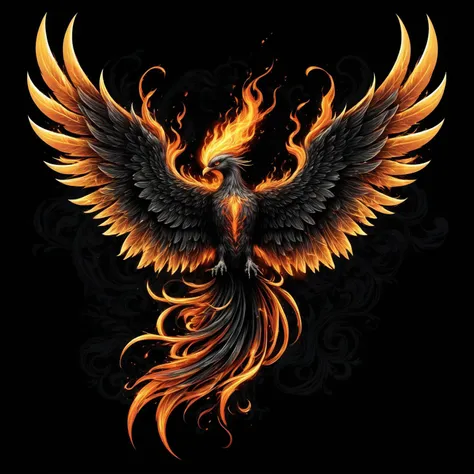 <lora:metal_tee_sdxl>,metal_tee,vector digital illustration,(black background:1.5),phoenix on fire,angel wings,(masterpiece, best quality, high quality, highres, ultra-detailed),, (masterpiece, best quality, high quality, highres, ultra-detailed),