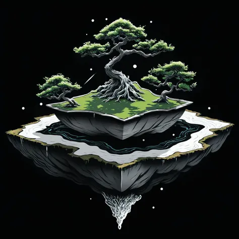 <lora:metal_tee_sdxl>,metal_tee,vector digital illustration,(black background:1.5),<lora:MinTattooXL-000034>,drawing of a minimalist tattoo,<lora:island_xl_floating:0.8>,floating island,surreal,bonsai,, (masterpiece, best quality, high quality, highres, ultra-detailed),